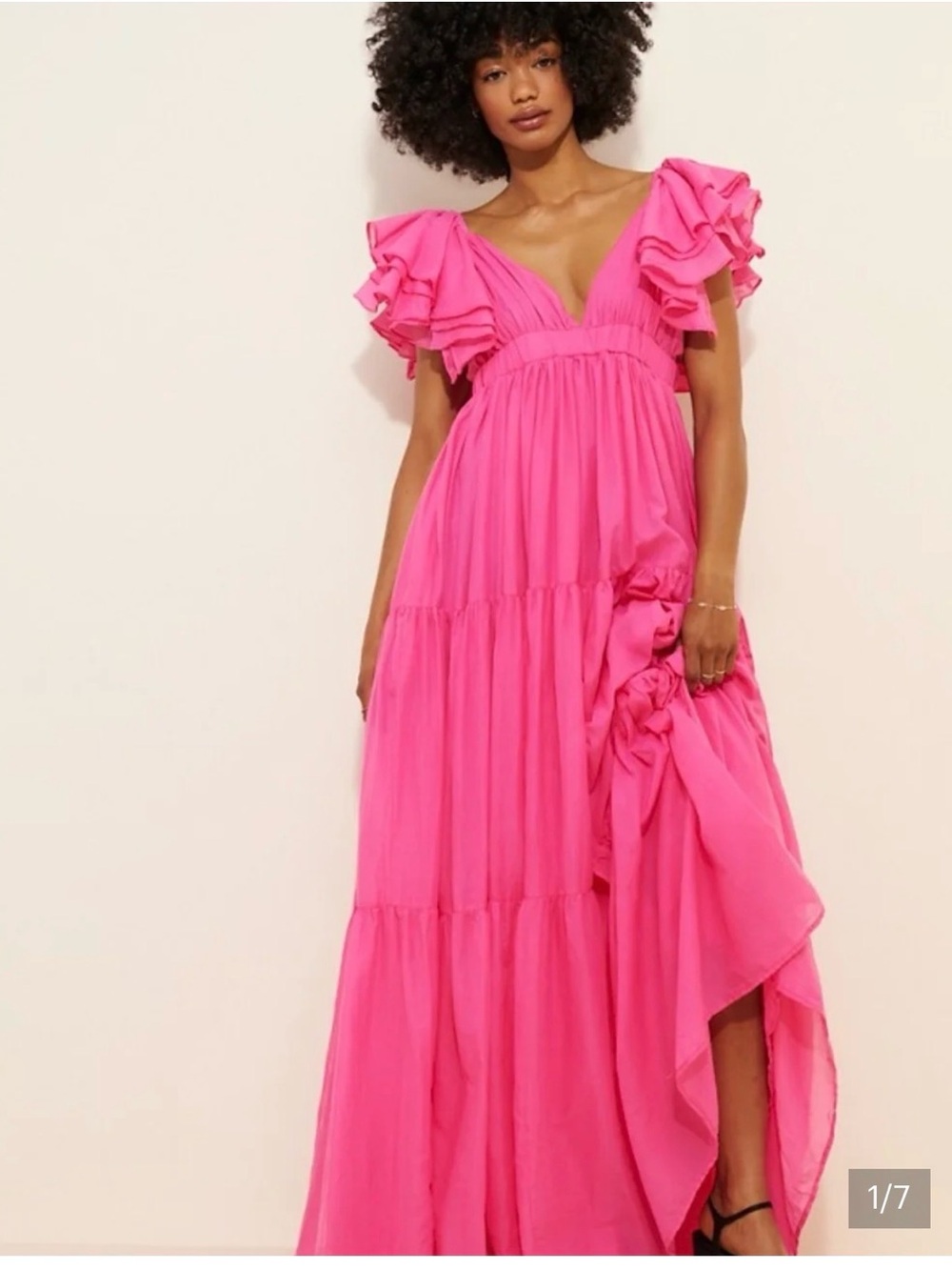 Erika Peña Elegant Pink Ruffle Maxi Dress